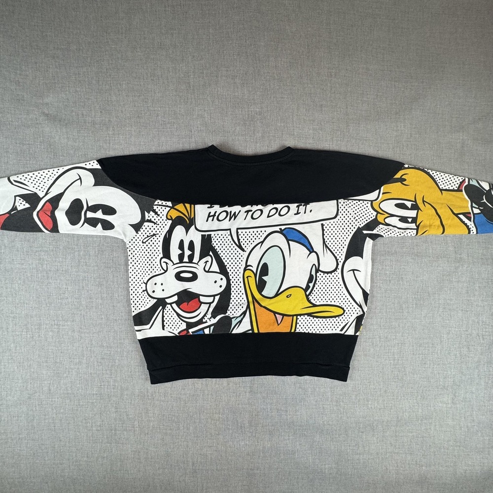 Disney Sweatshirt Adult XL Black Comic Mickey Pluto‎ Donald Goofy Graphic - Picture 4 of 8
